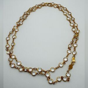 36" Vintage stamped Austrian gold tone and‎ bezel set crystal necklace!